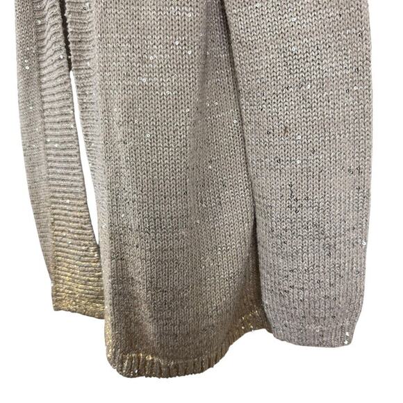 Chicos Womens Beige Sequin Silver Gold Open Cardigan Cotton Blend Sweater 2/ L - Picture 10 of 16